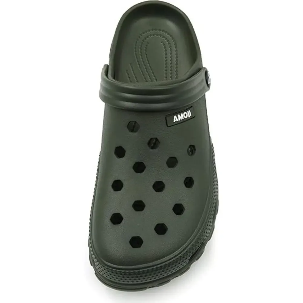 Amoji Mens Size 6 Army Green Clogs Round Toe Sandal Garden Water Shoes